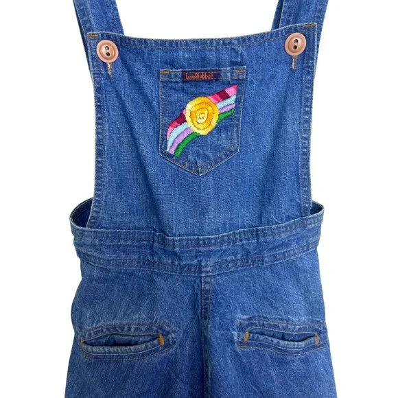 Vtg 70's Landlubber Denim Overall Pinafore Jumper Dress Rainbow Embroidery Retro - Picture 2 of 14